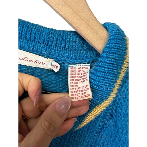 Vintage Lady De Rotchild Blue Stripe Cable Knit Collared Sweater Women's Size 42 - Picture 6 of 10